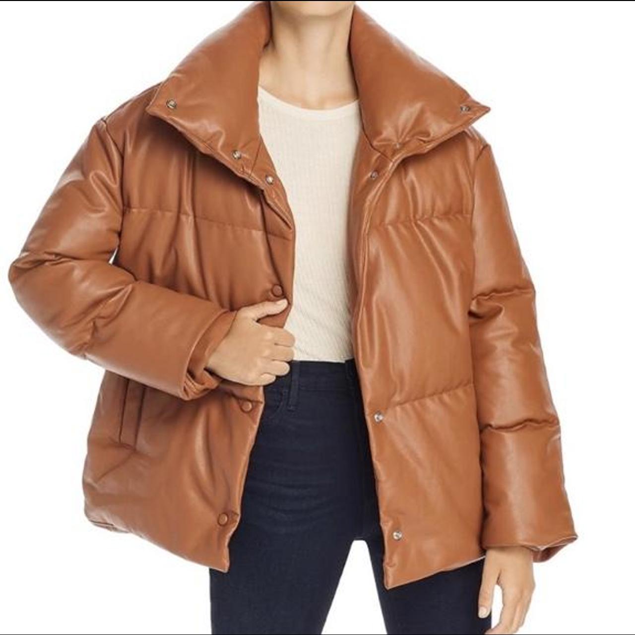 zara brown leather puffer jacket