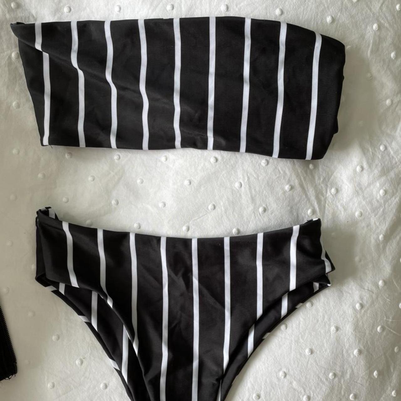 SHEIN Women's Black and White Bikinis-and-tankini-sets | Depop