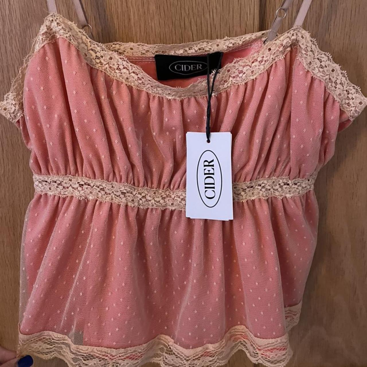 Cider Women's Pink and Yellow Croptop Depop