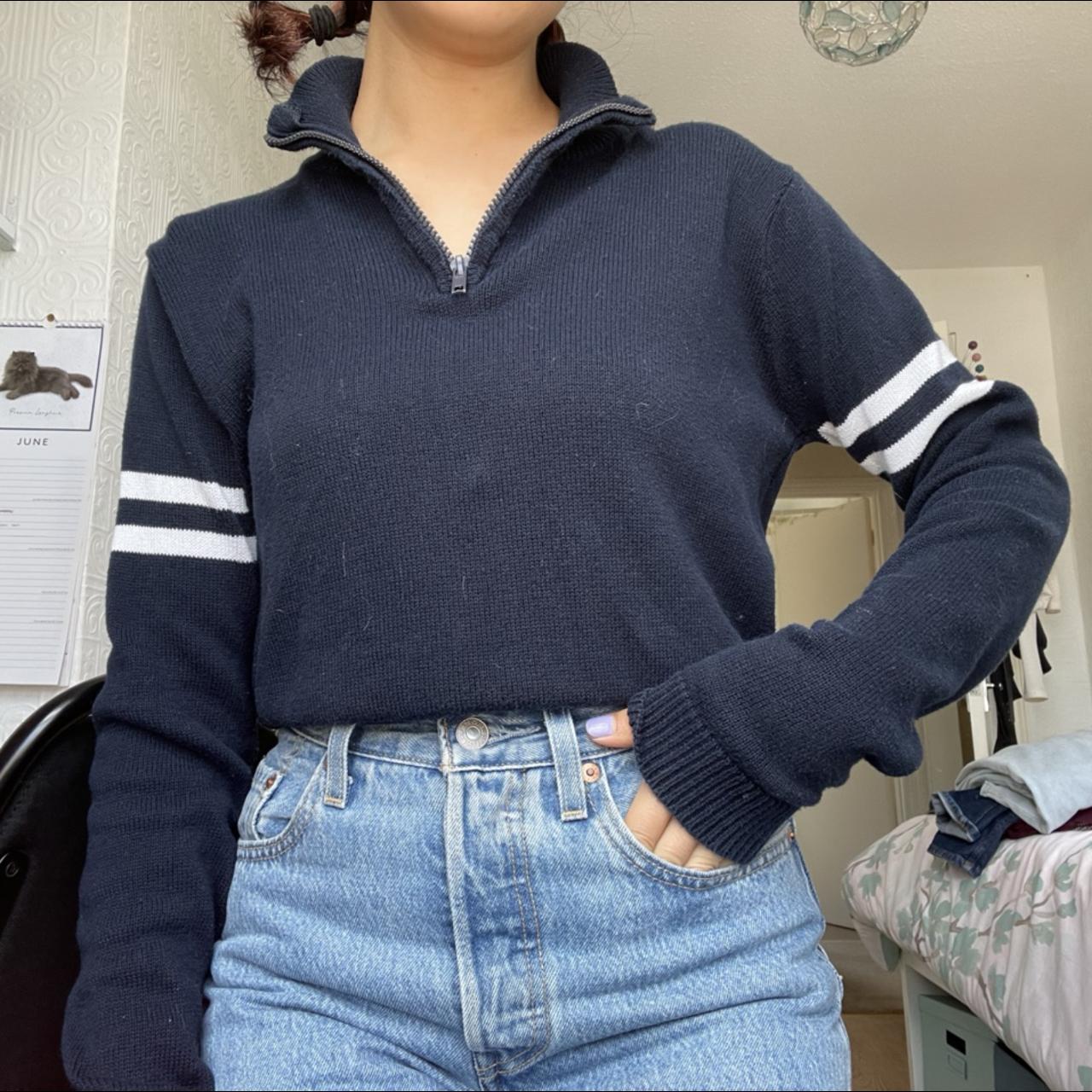 Brandy Melville zip up sweater in Navy lightweight... Depop