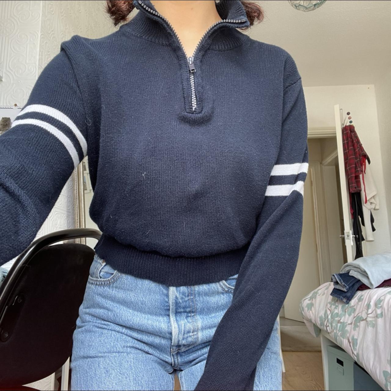 Brandy Melville zip up sweater in Navy lightweight... Depop