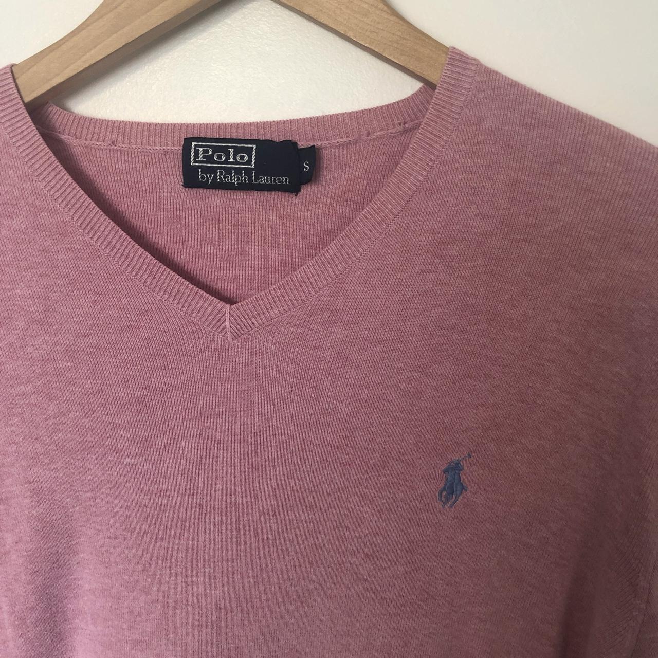 Mens light pink vintage Polo Ralph Lauren V neck... - Depop