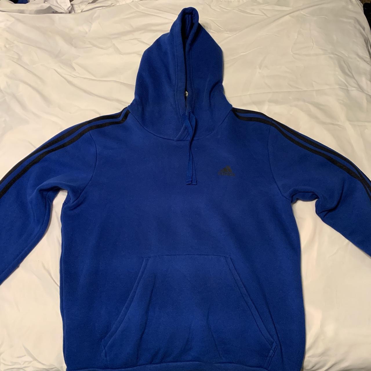 Adidas hoodie Blue w/ black stripes Men's M Item - Depop