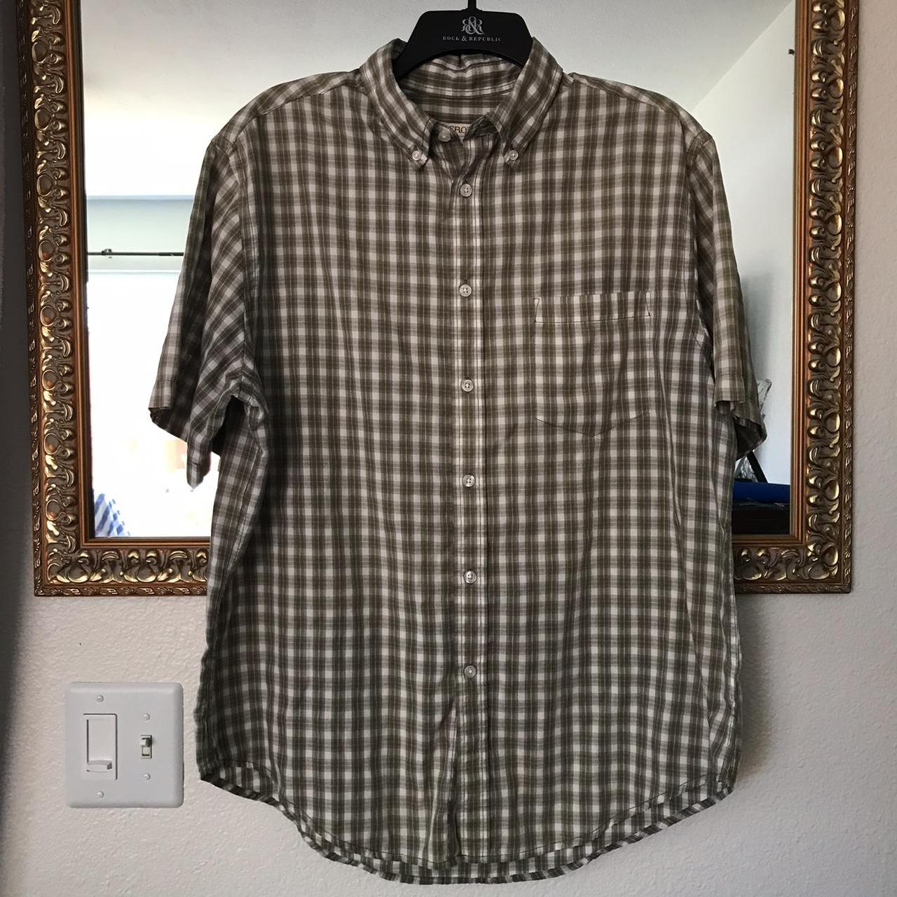 Merona button down olive green small plaid... Depop