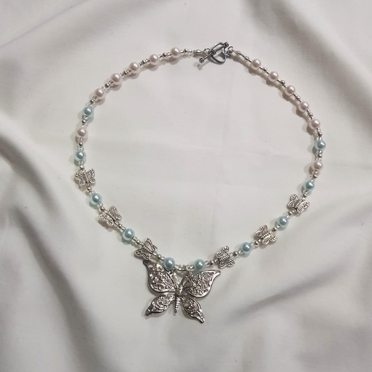 pastel blue butterfly necklace ♡ handmade by me... - Depop