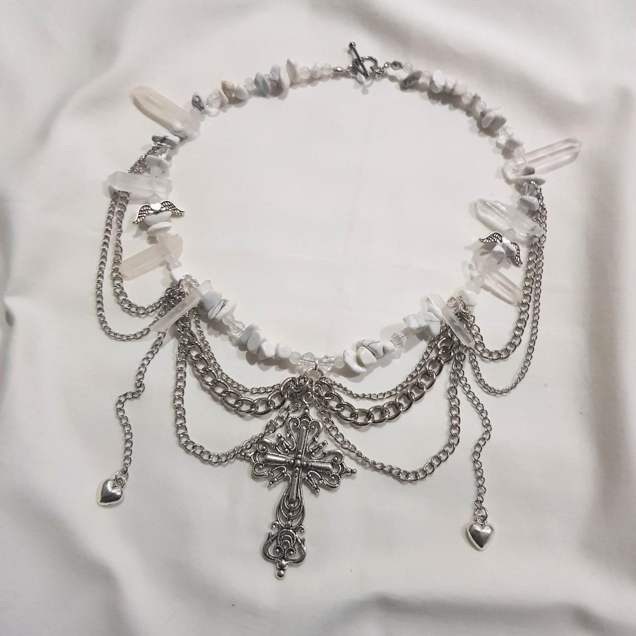 gorgeous grungey howlite cross necklace ♡ handmade... - Depop