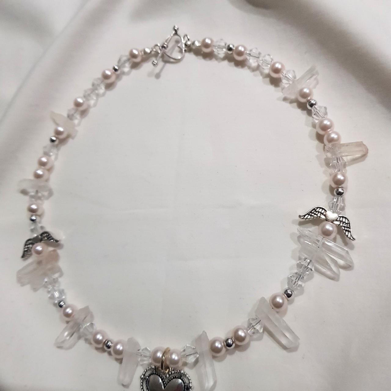 beautiful pearl and quartz necklace ♡ handmade by... - Depop