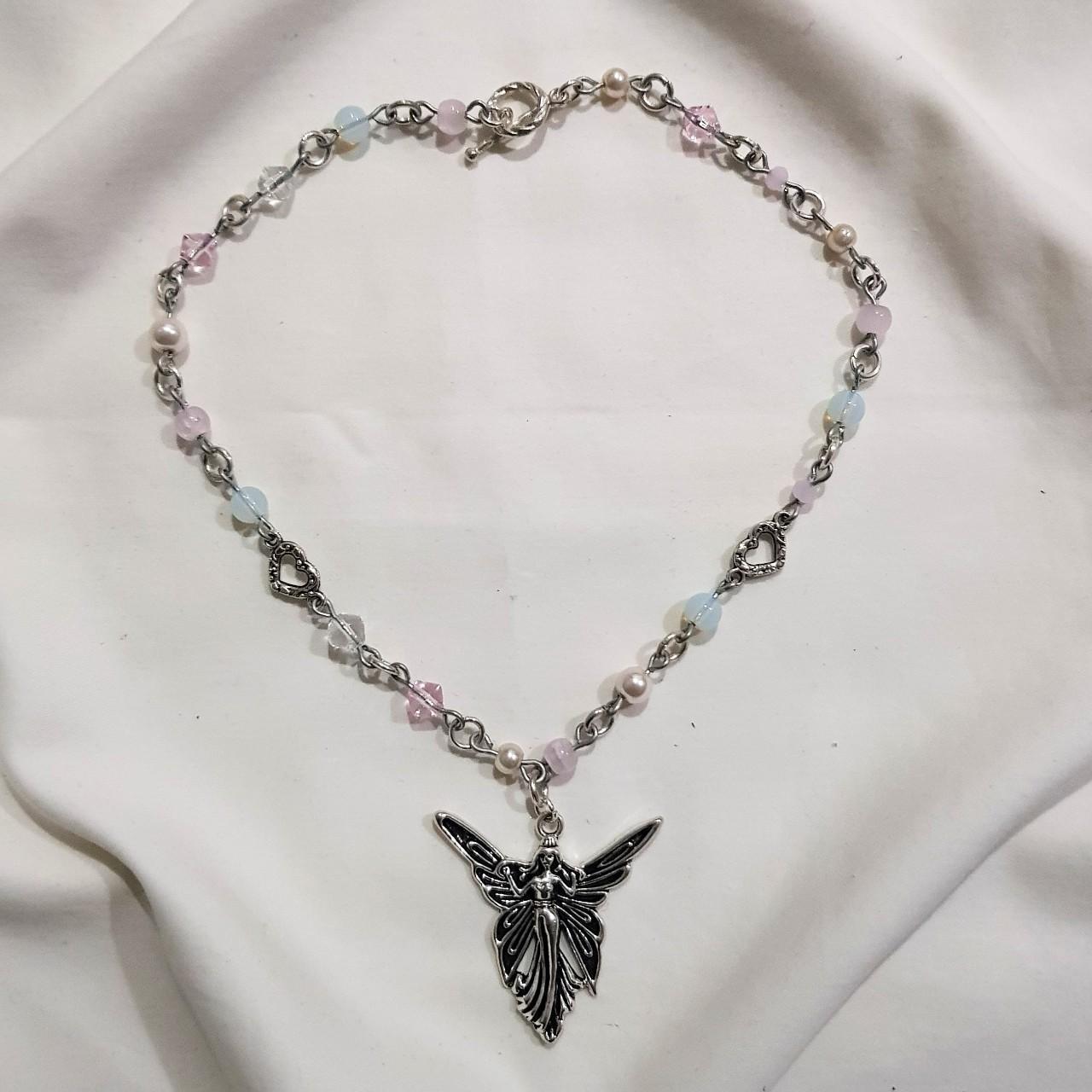 gorgeous pink and opal fairy necklace ♡ handmade... - Depop