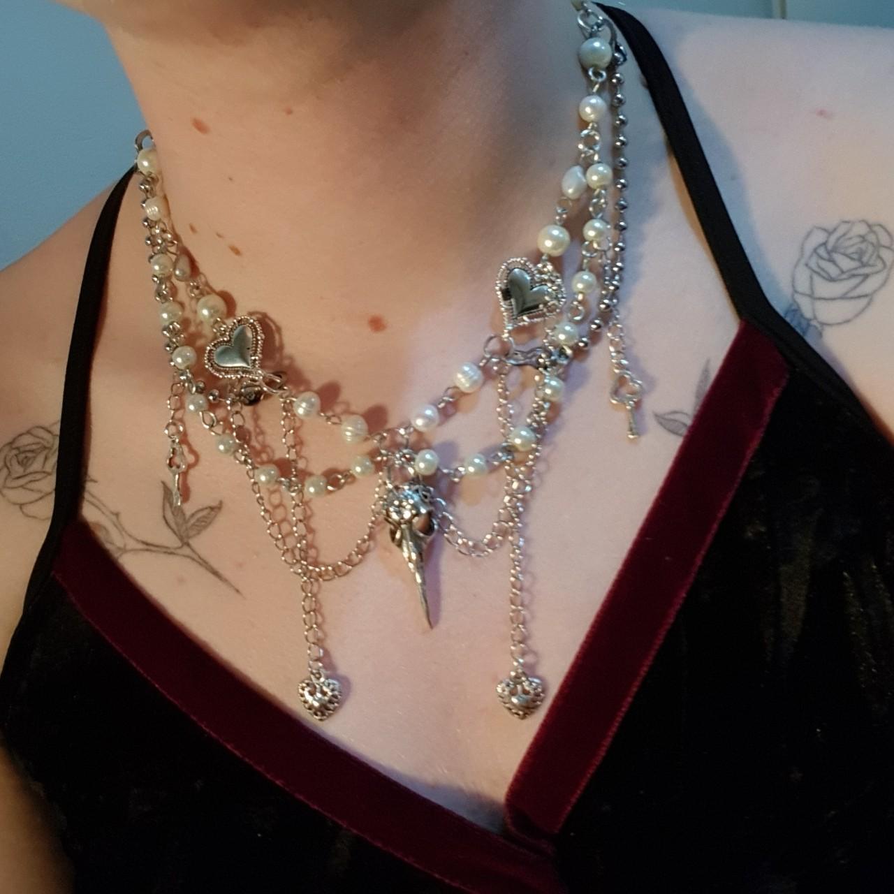 pearl raven necklace ♡ handmade by me with... - Depop