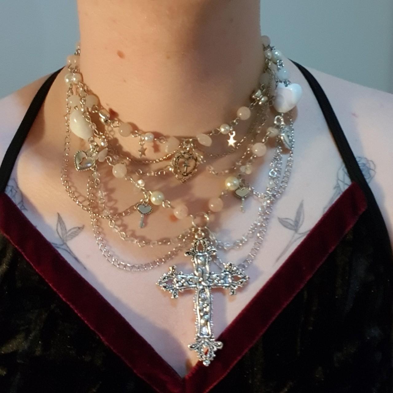 stunning pink cross necklace ♡ handmade by me with... Depop