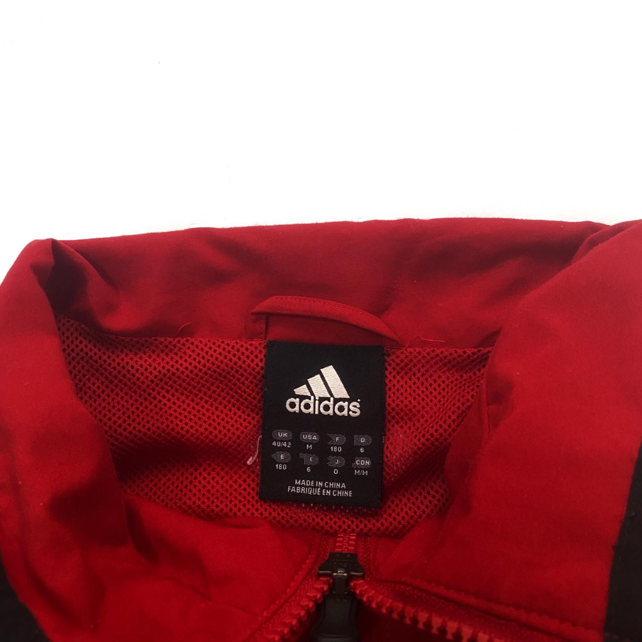 Adidas red and black with white accents zip up... - Depop