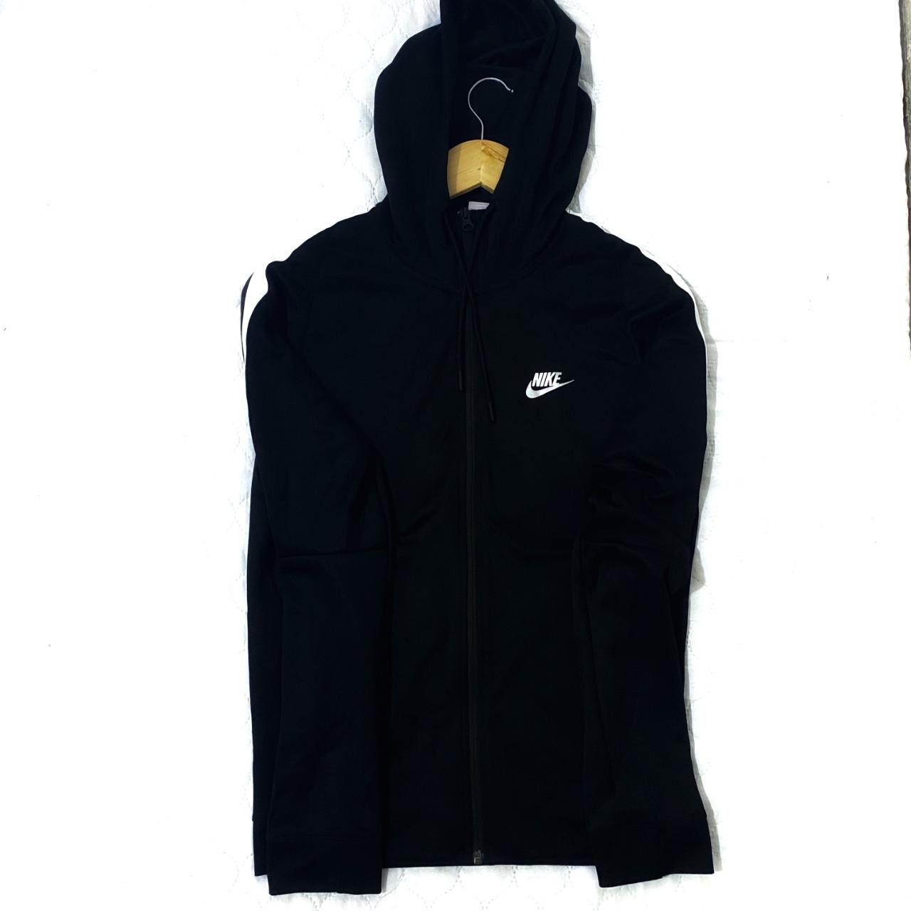 Nike black with white accents zip up sweatshirt... - Depop