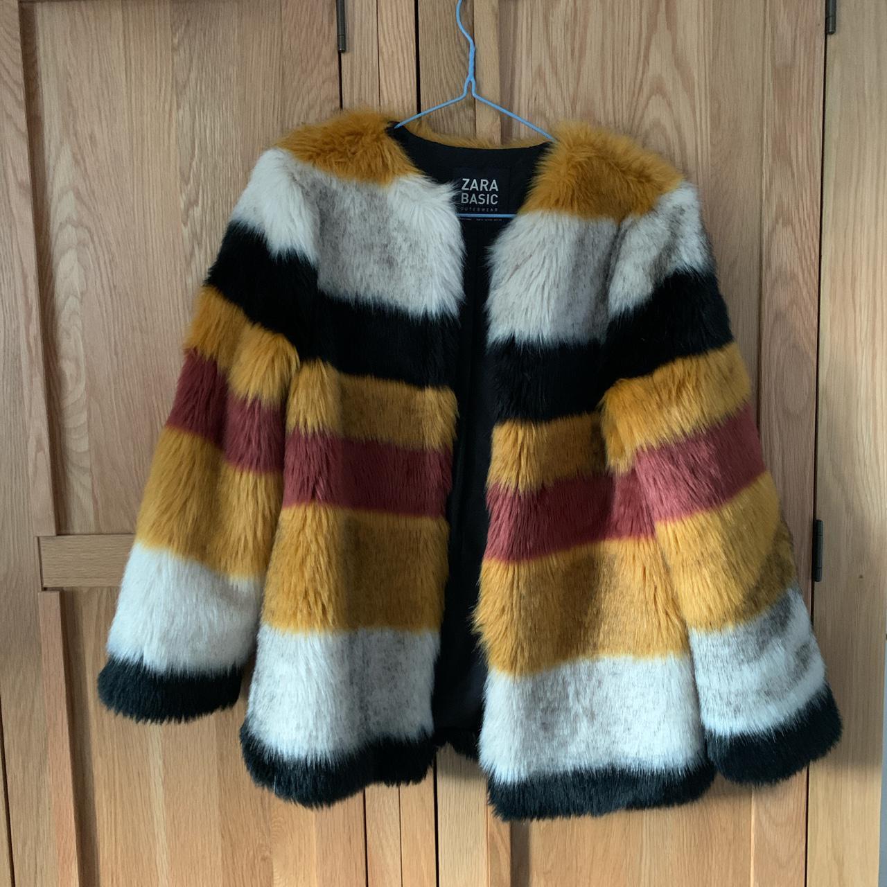 Zara basic striped faux fur jacket. Fully lined... - Depop