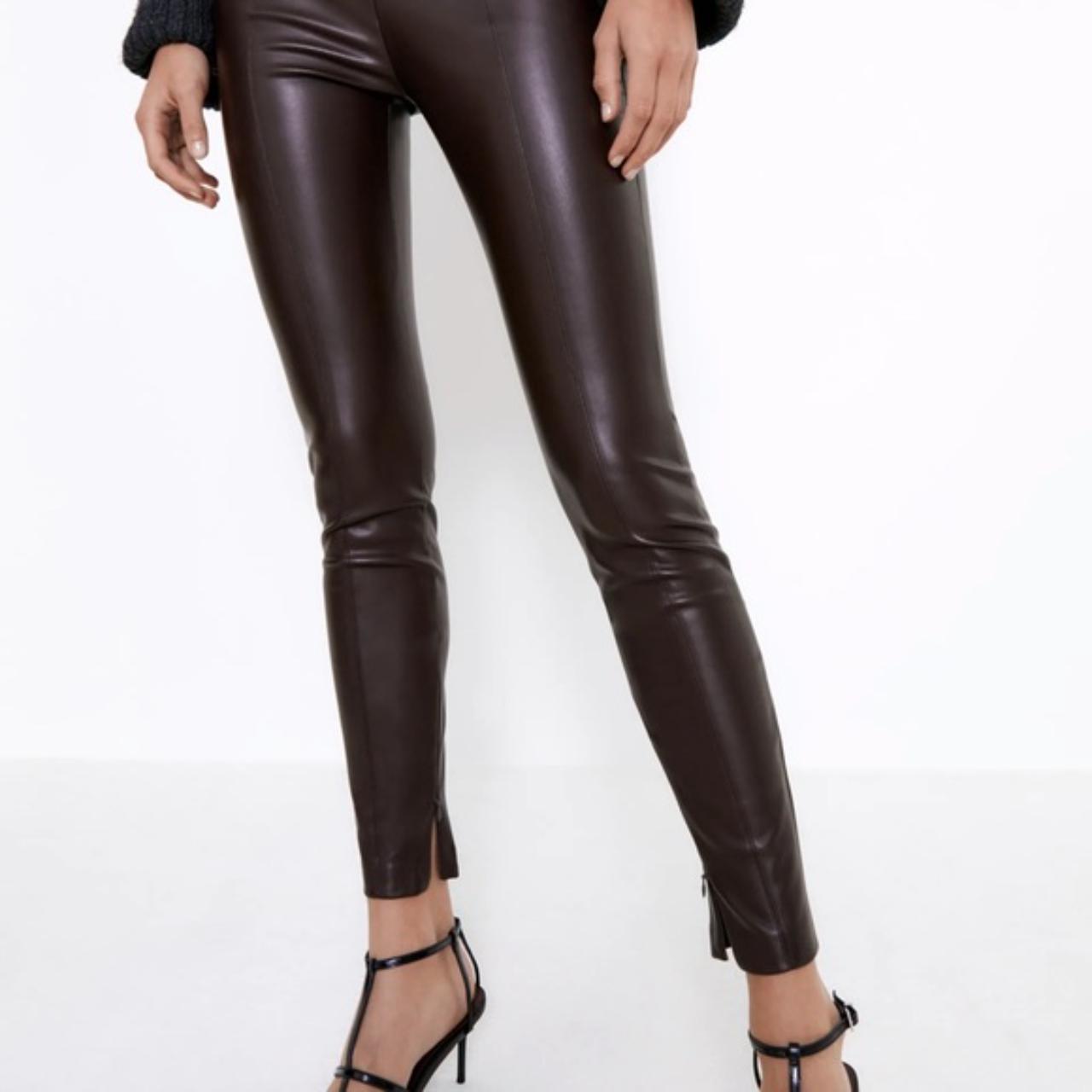 Zara FAUX LEATHER TROUSERS WITH BELT  CHAMPAGNE SIL VOUS PLAIT