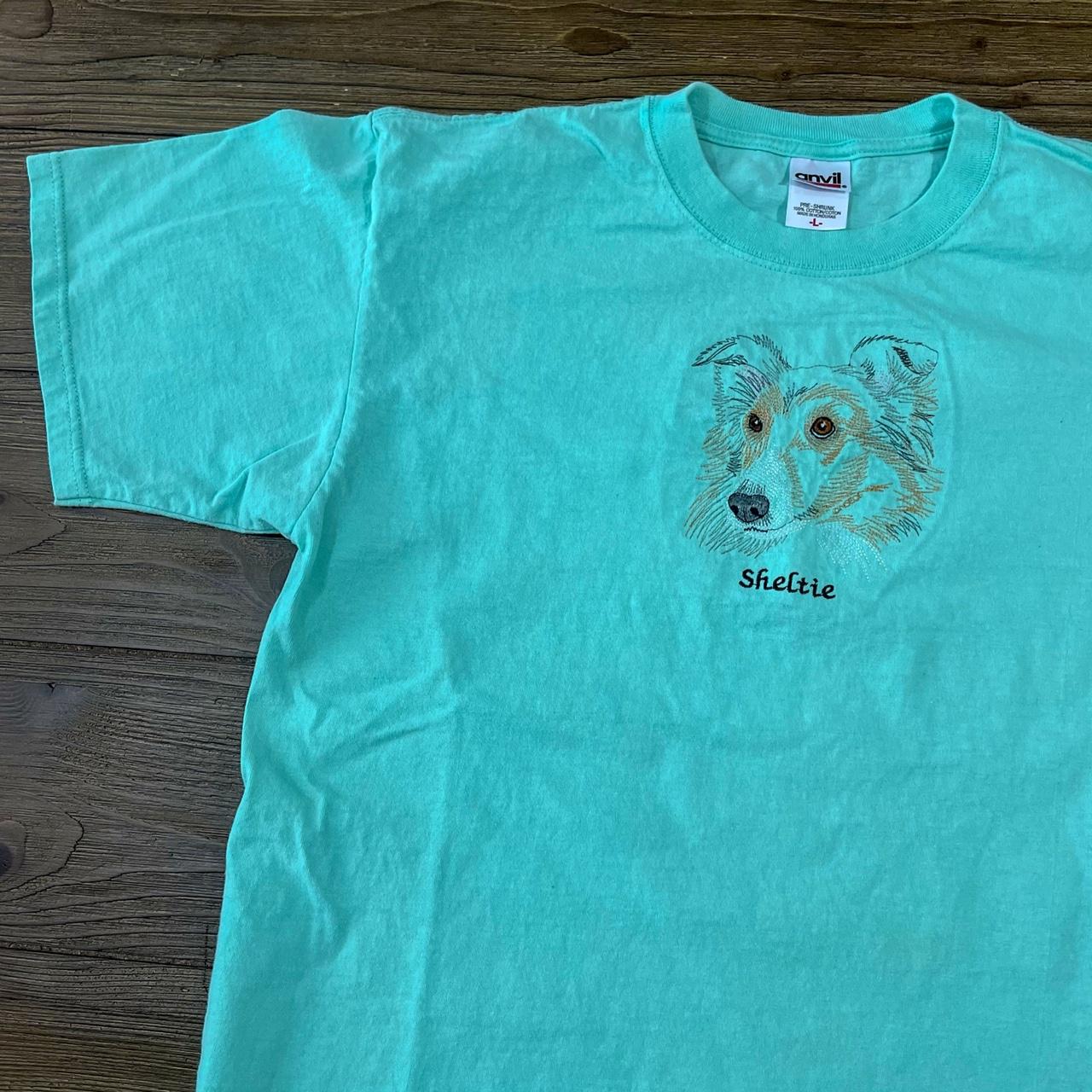 Vintage Sheltie Embroidered Dog T-Shirt 🐶 Size:... - Depop