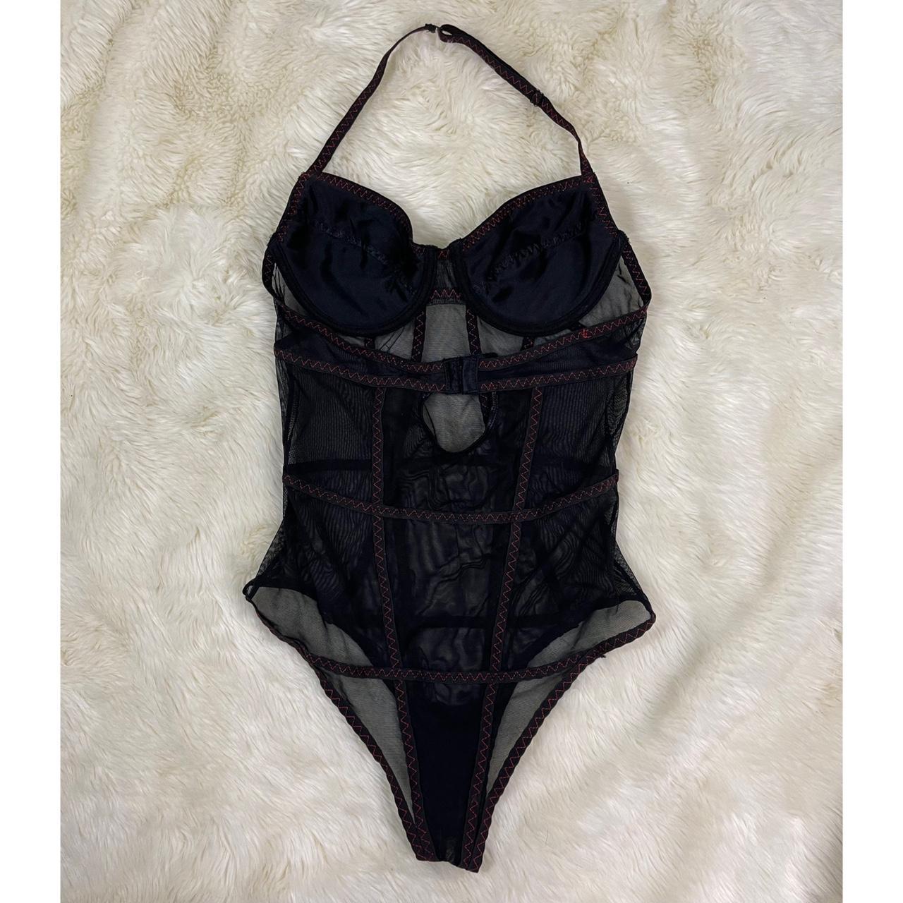 Sexy sheer black bodysuit with red trim and an... - Depop