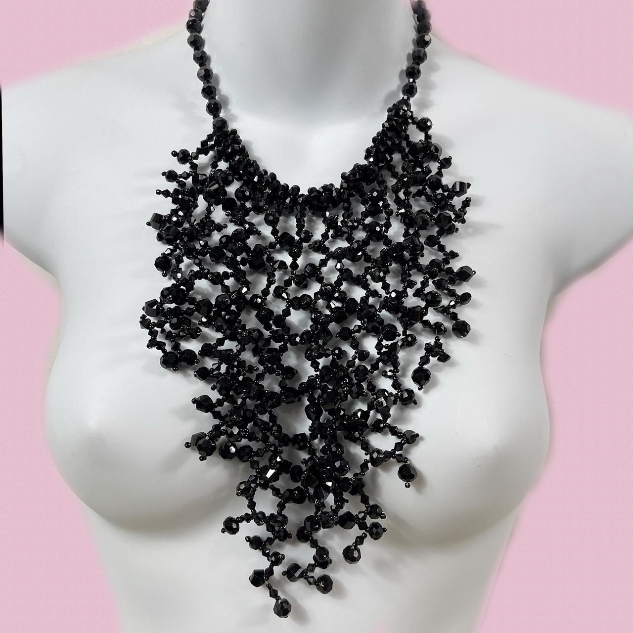 Beautiful black statement necklace with long beaded... - Depop