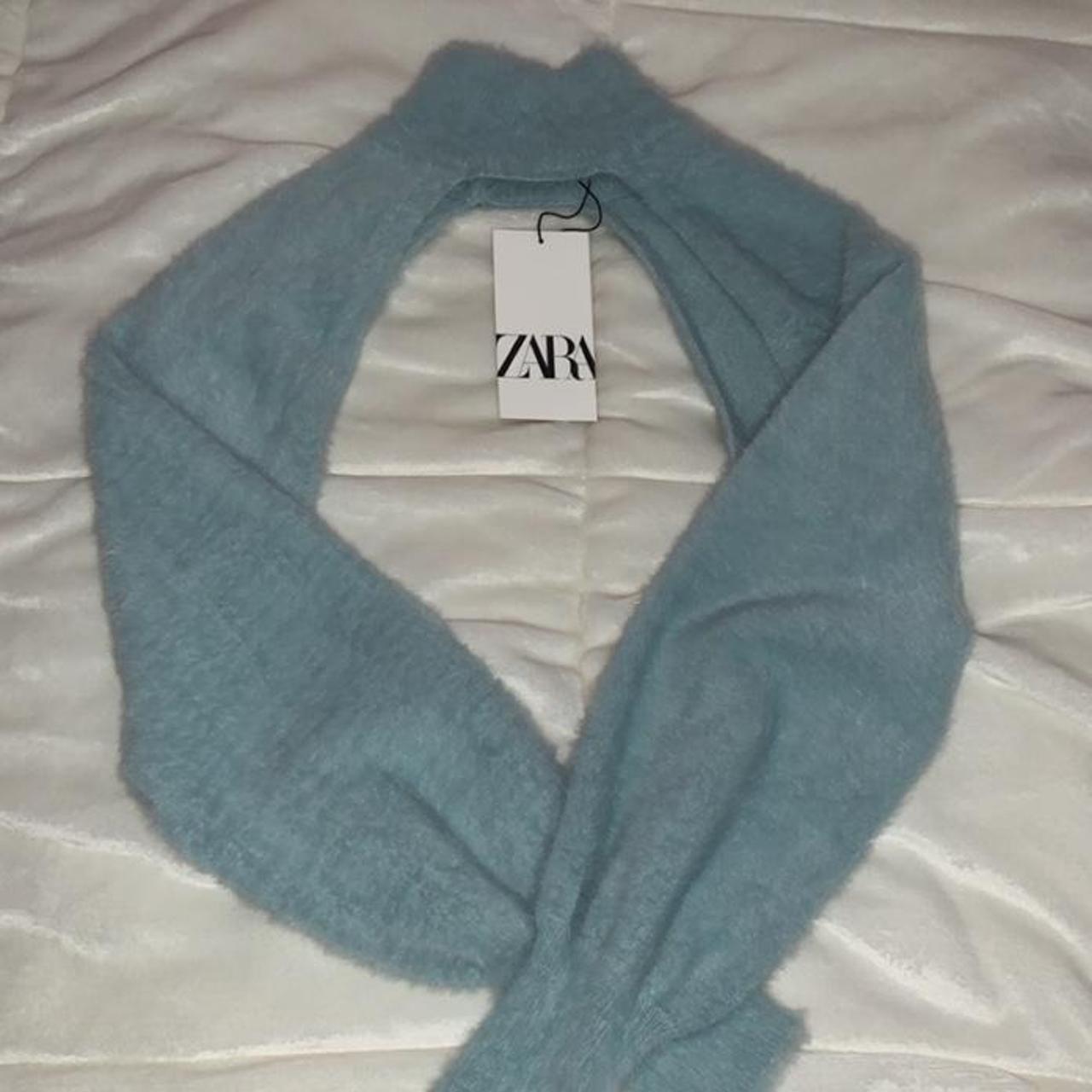 Zara shrug, blue fuzzy arm warmer, sweater, size m,... Depop