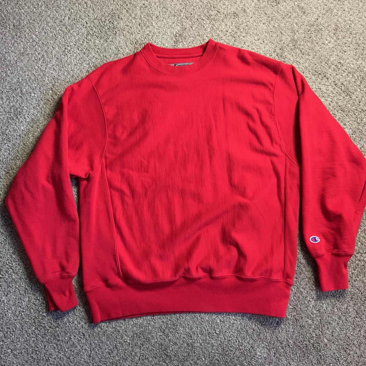 Vintage Champion 2000s Y2K Reverse Weave Red Blank... - Depop