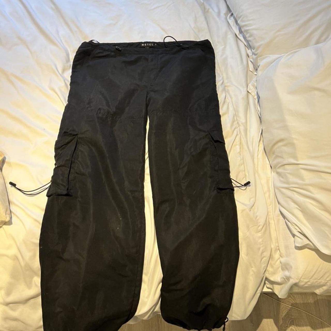 Motel rocks Wide Leg Cargo Trousers in Black Worn... - Depop