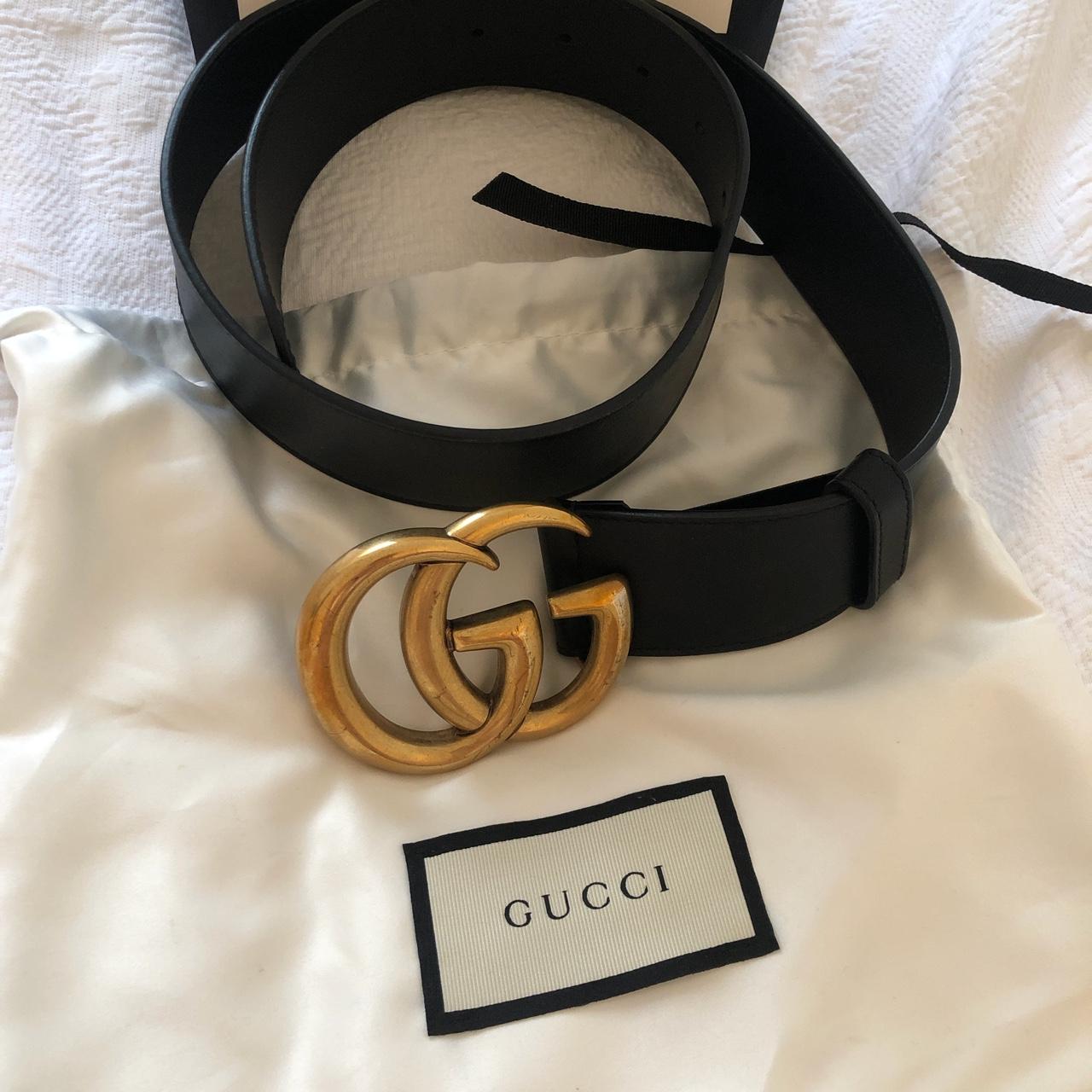 Authentic silver gucci belt Black, thick, leather - Depop