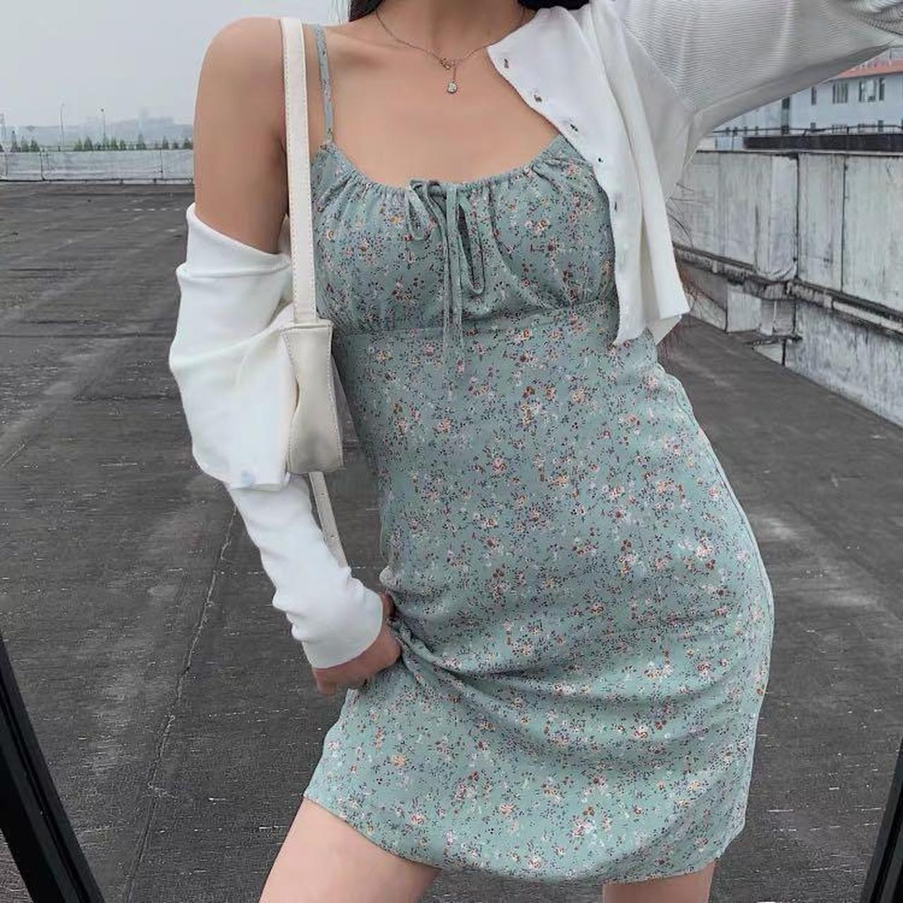 brandy melville sage green brown floral mini dress.... Depop