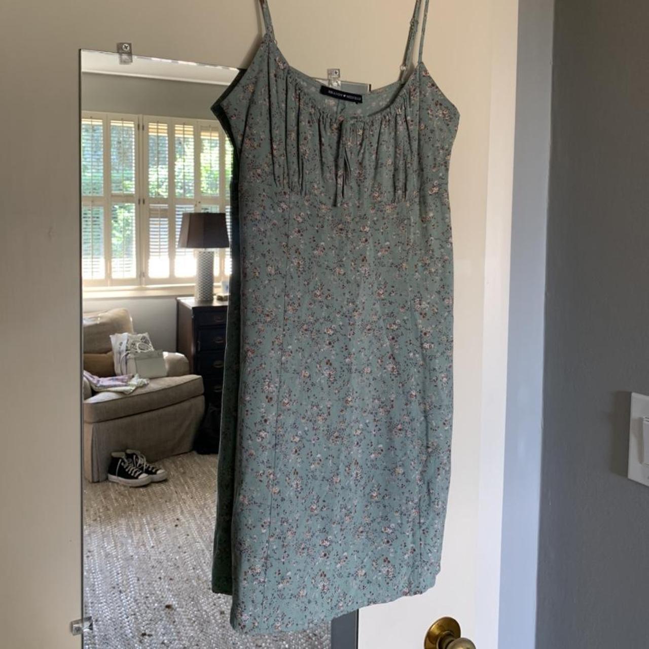 brandy melville sage green brown floral mini dress.... Depop