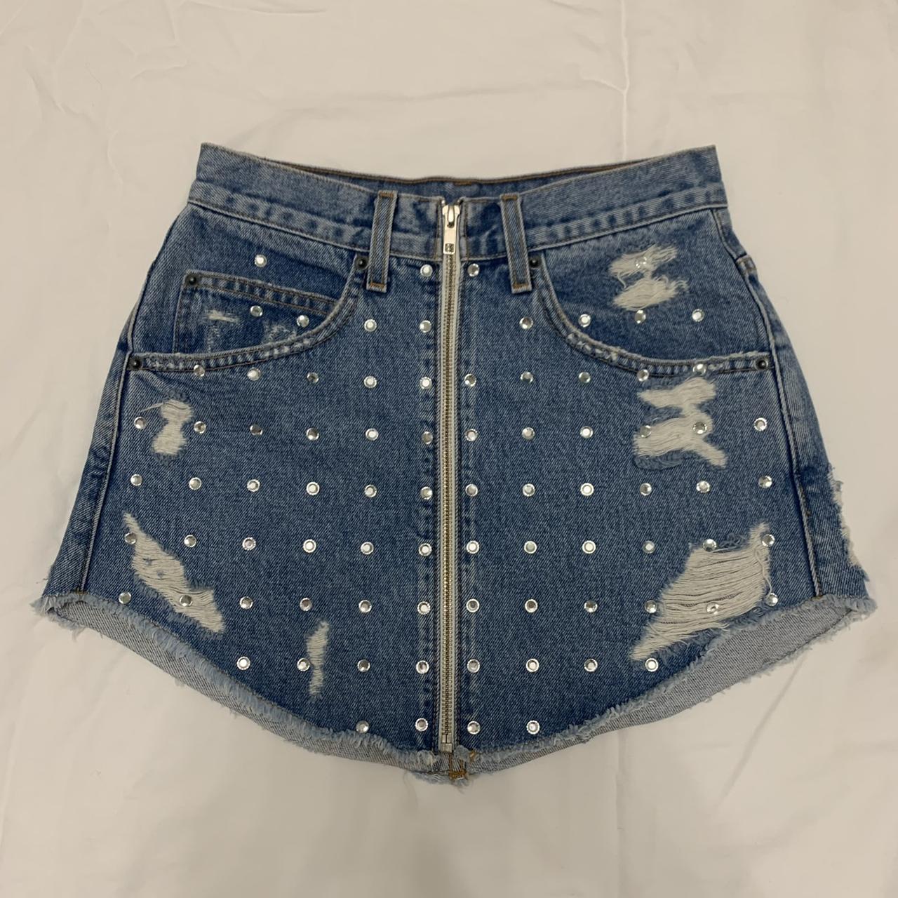 LF/CARMAR STUDDED SKIRT Mini denim skirt from Depop