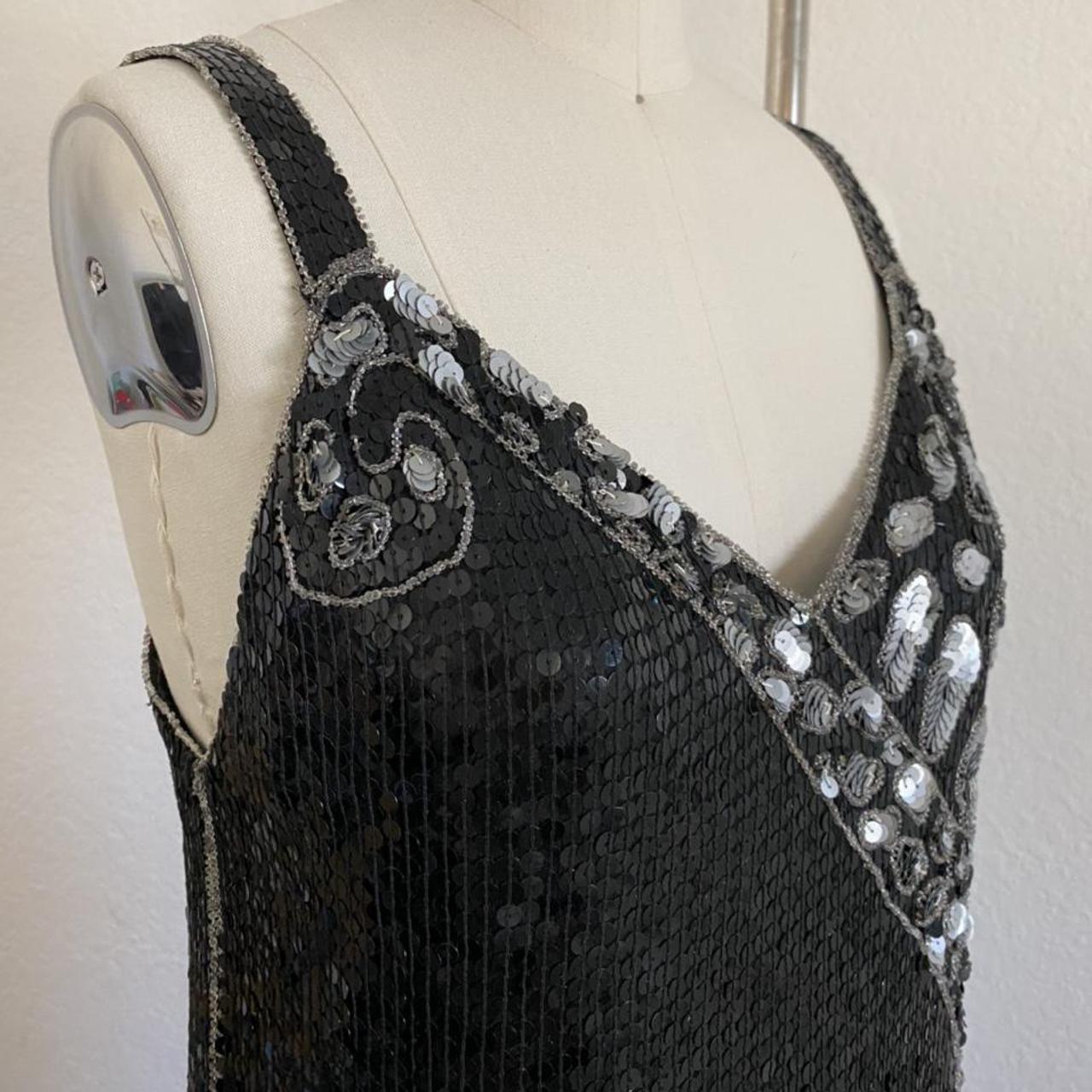 Vintage black and silver sequin dress, hand sewn... - Depop