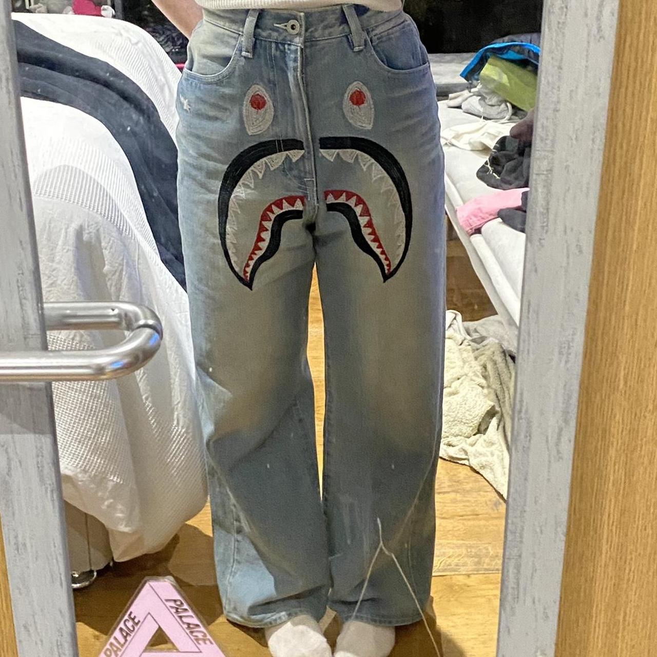 A Bathing Ape Women Shark Denim Jeans XS Would fit Depop