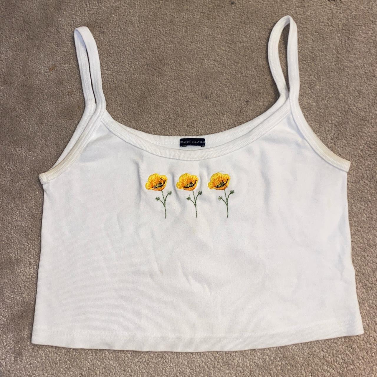 Brandy Melville Women's White and Yellow Croptop Depop