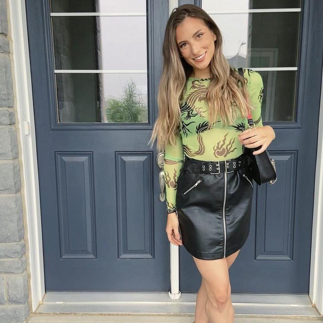 🖤 Mesh lime green dragon print bodysuit from... Depop