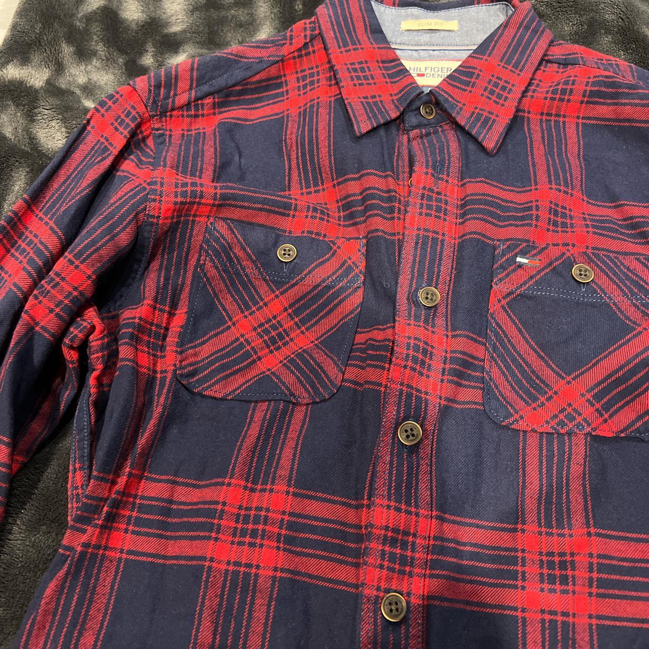 Tommy Hilfiger Mens Flannel Shirt Red Size... - Depop