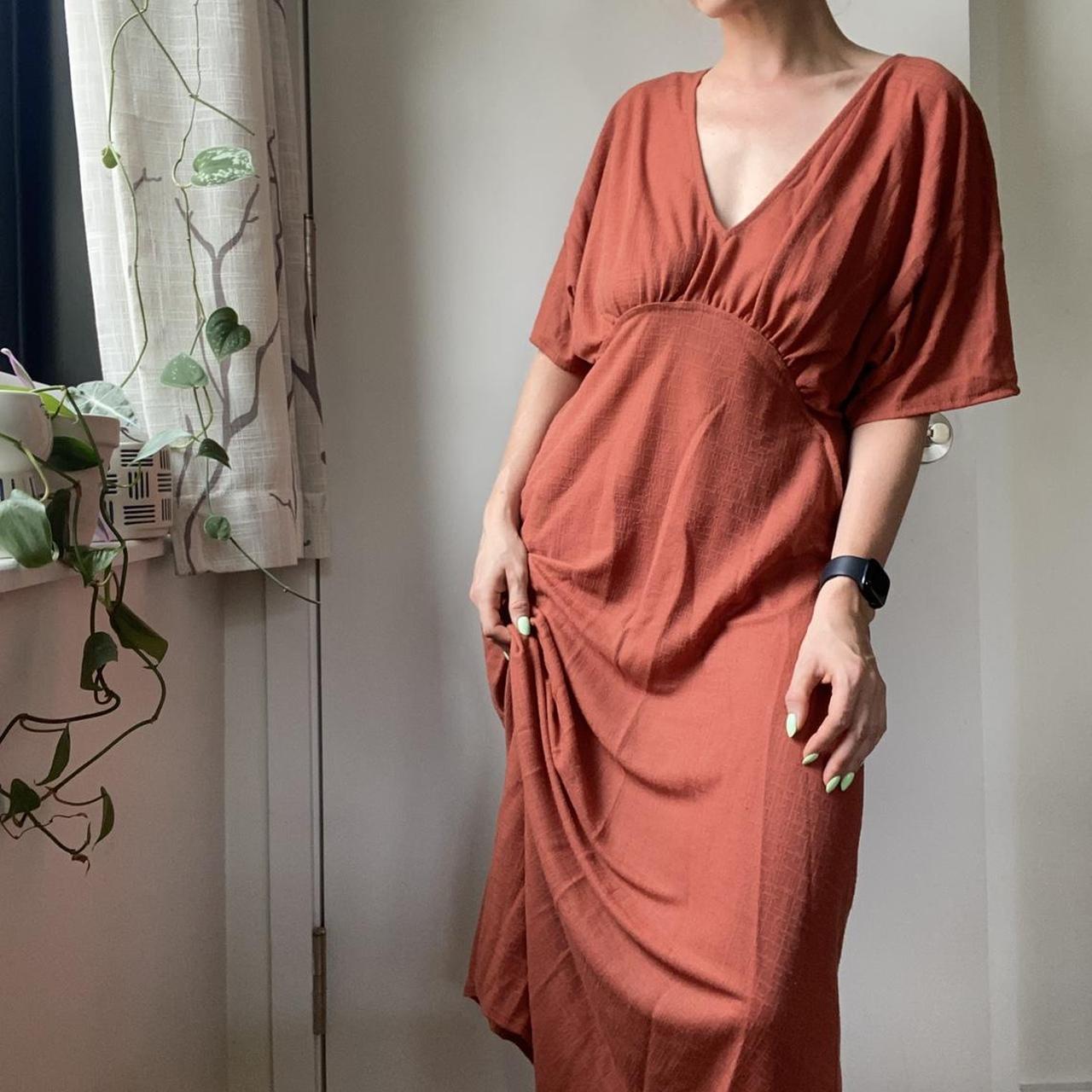 🧡 Zara Burnt Orange Boho Maxi Dress with front... Depop