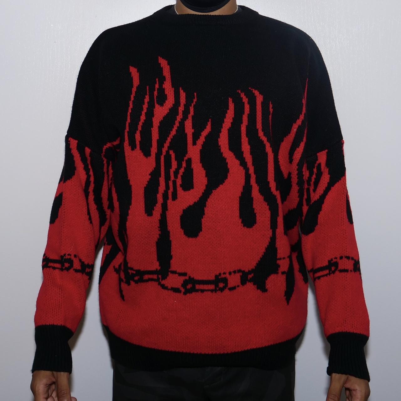 red and black flame sweater