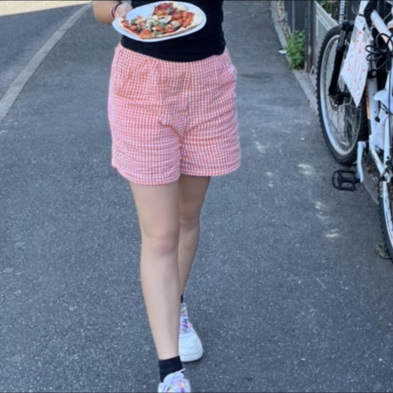 boxer style orange checkered shorts from primark - Depop