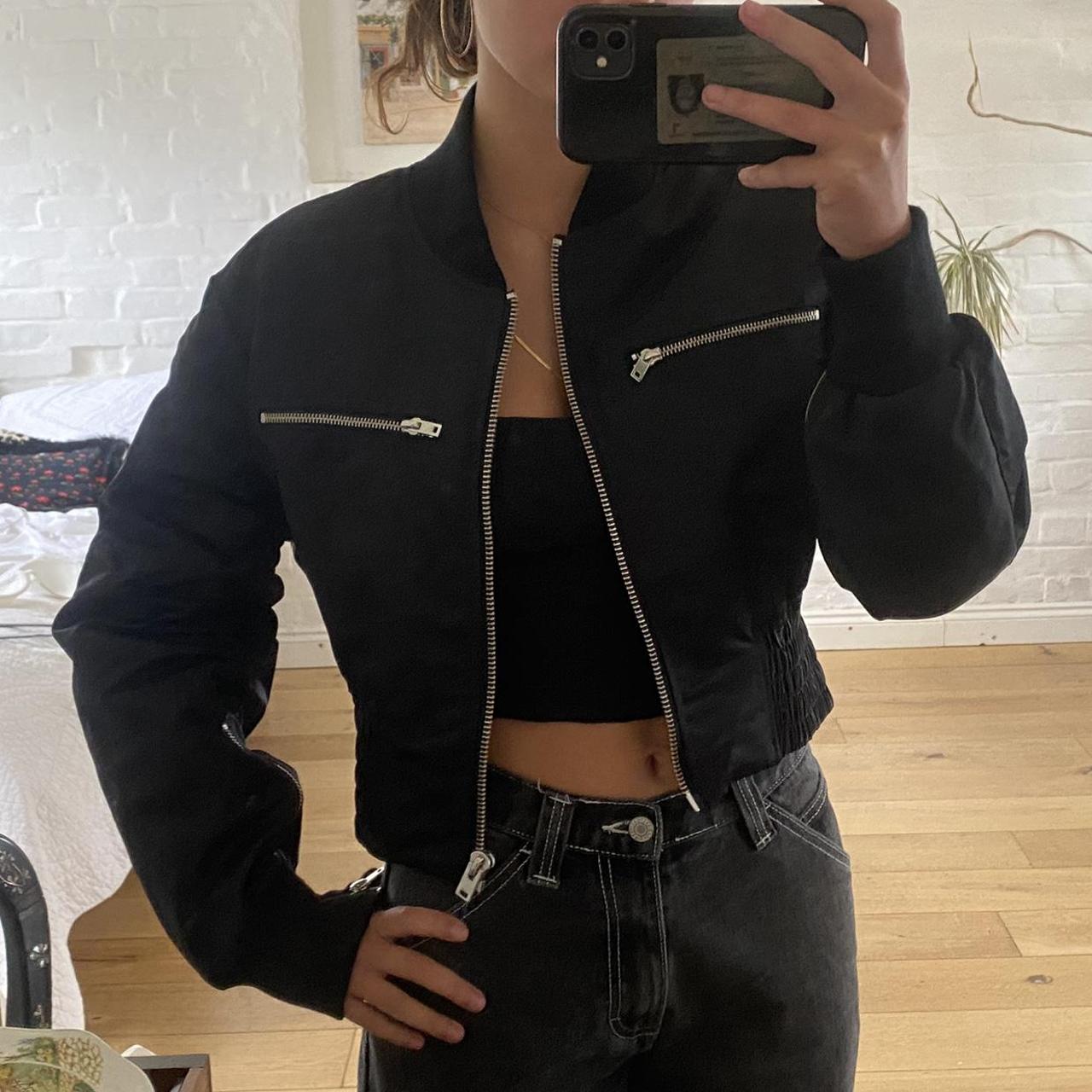 Gorgeous IRO cropped black bomber jacket with zips... - Depop