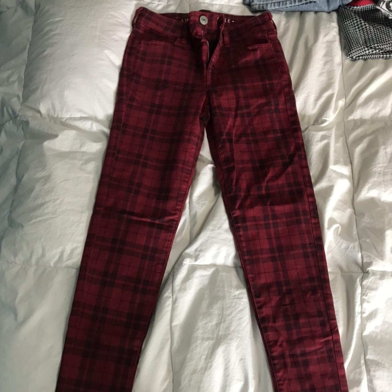 American eagle red plaid pants, soft material, never... - Depop