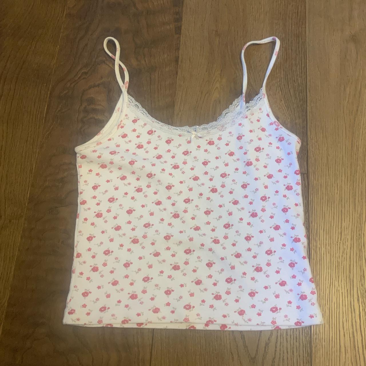 brandy meville red and white flower lace tank ️... - Depop