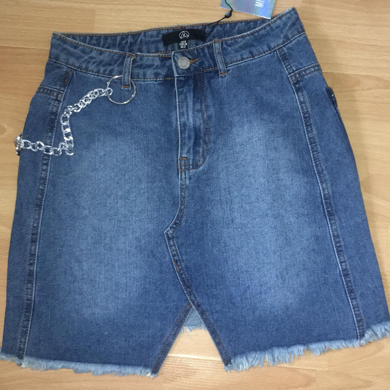 Missguided blue denim mini skirt With chain... - Depop