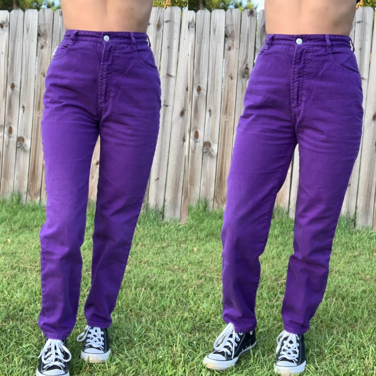 Bright Purple Mom Jeans Vintage 90s tapered leg... - Depop