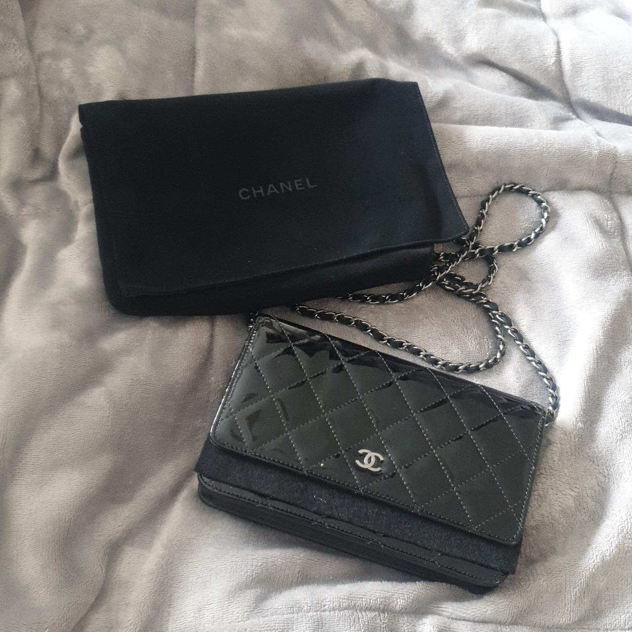 Chanel Black Quilted Patent Classic Wallet On Chain (WOC)