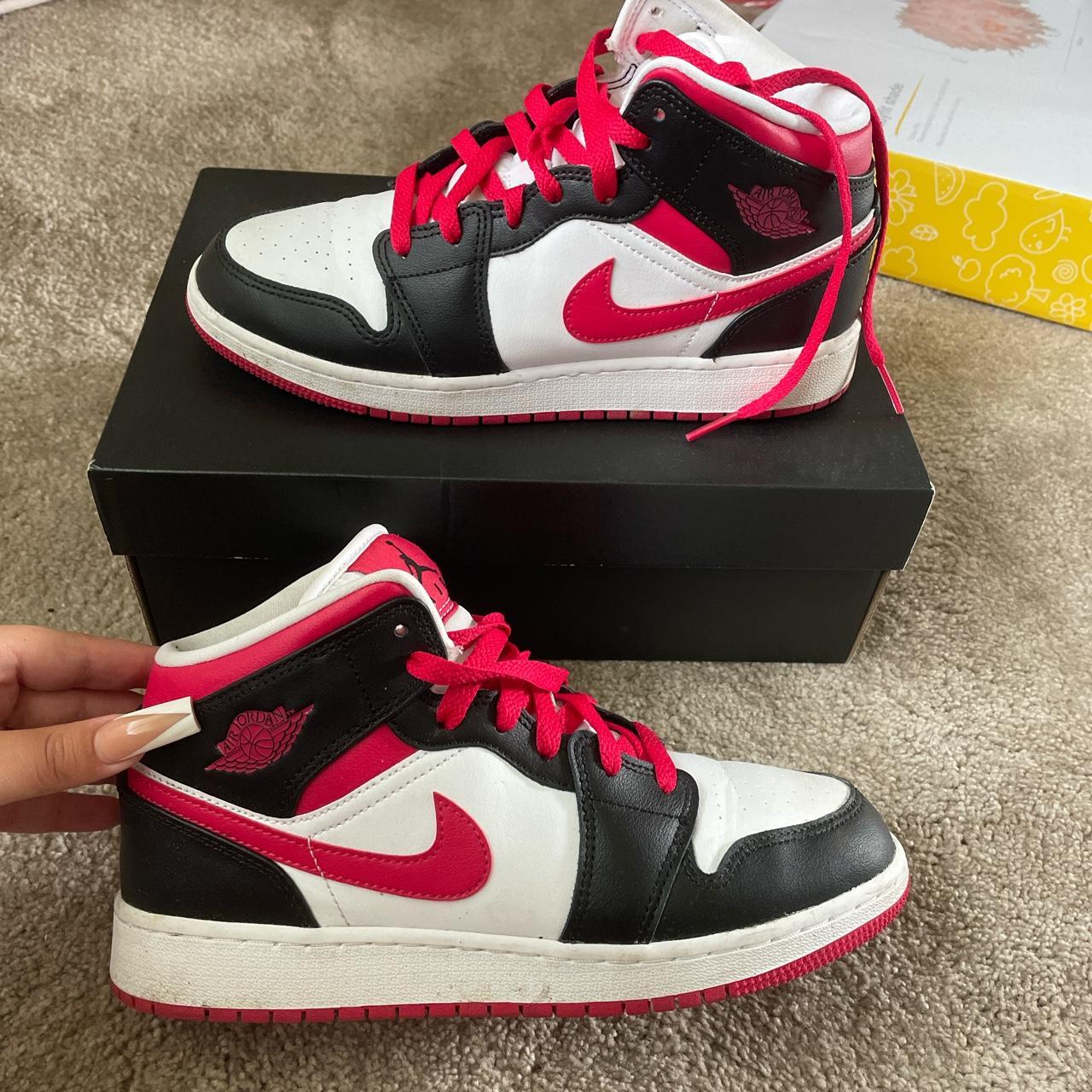 Jordan 1 white very berry Worn once, can provide... - Depop