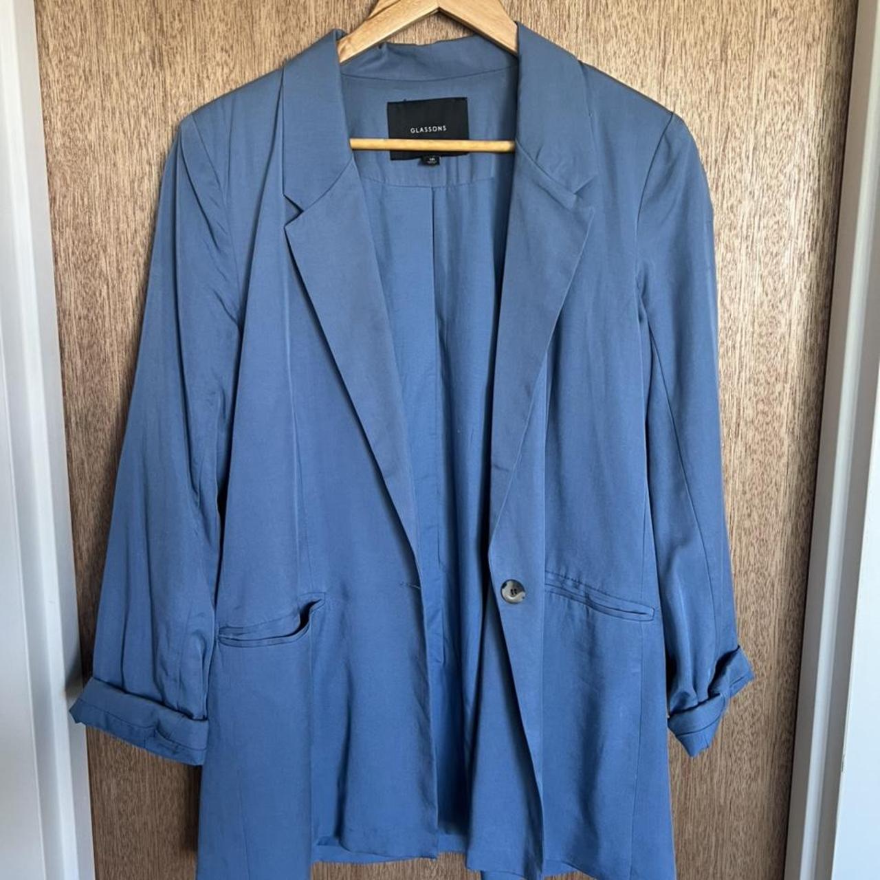 GLASSONS BLAZER OVERSIZED BLUE BLAZER SIZE 10... - Depop