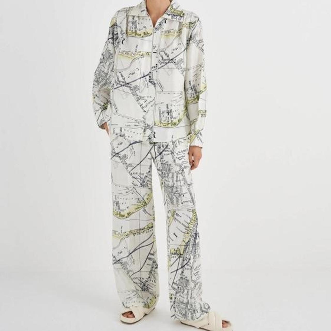 Oroton Map print shirt, size 14 100 silk Depop