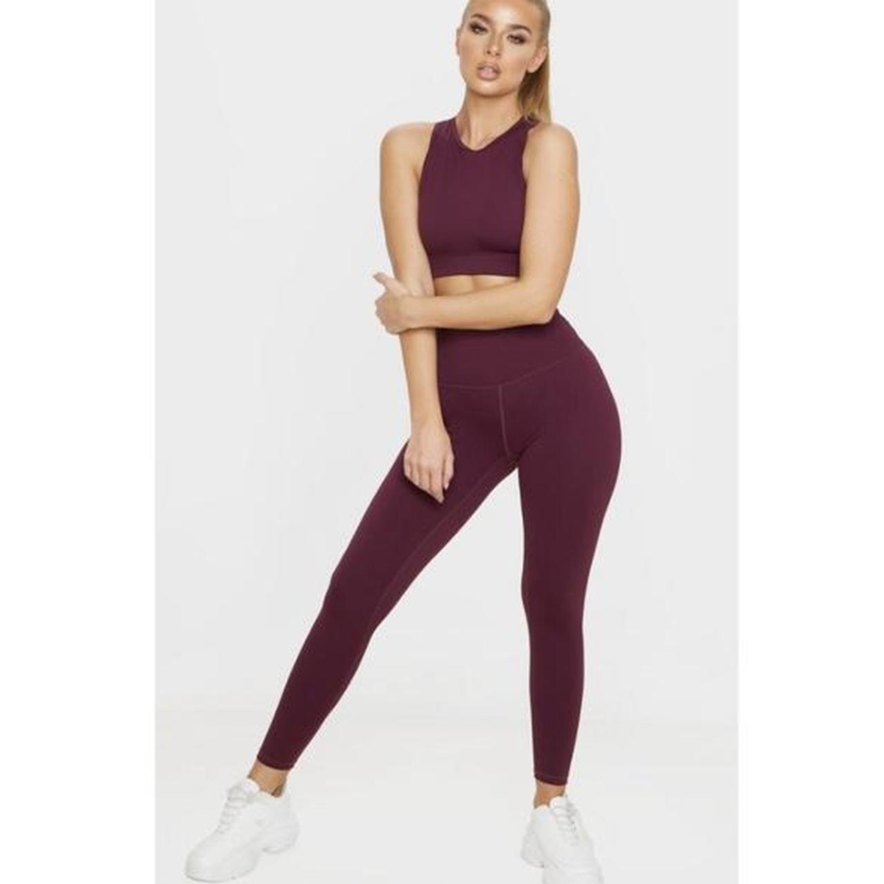 PrettyLittleThing Berry leggings and crop top gym... Depop