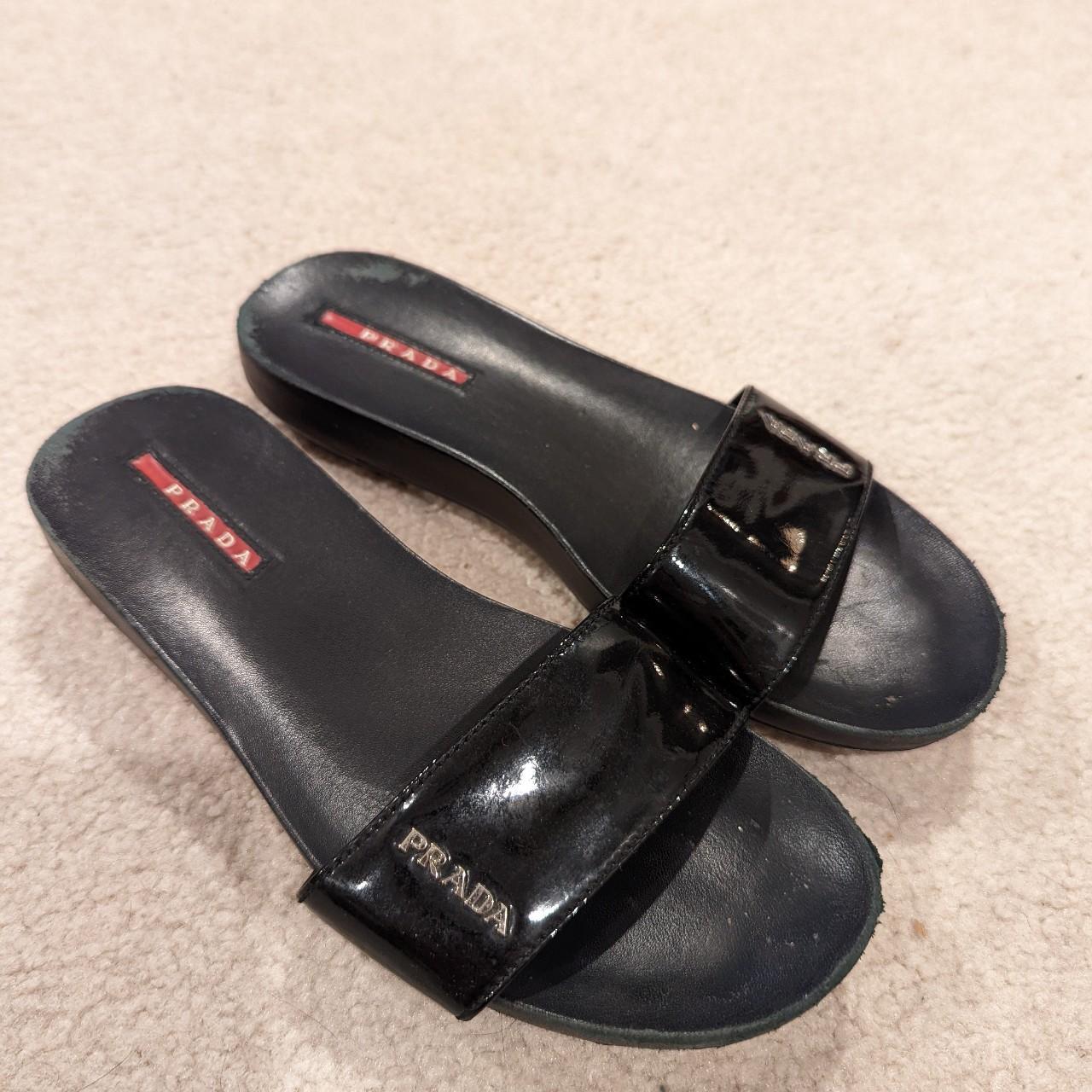 Authentic Prada Slides with Wedge Slightly scuffed... - Depop