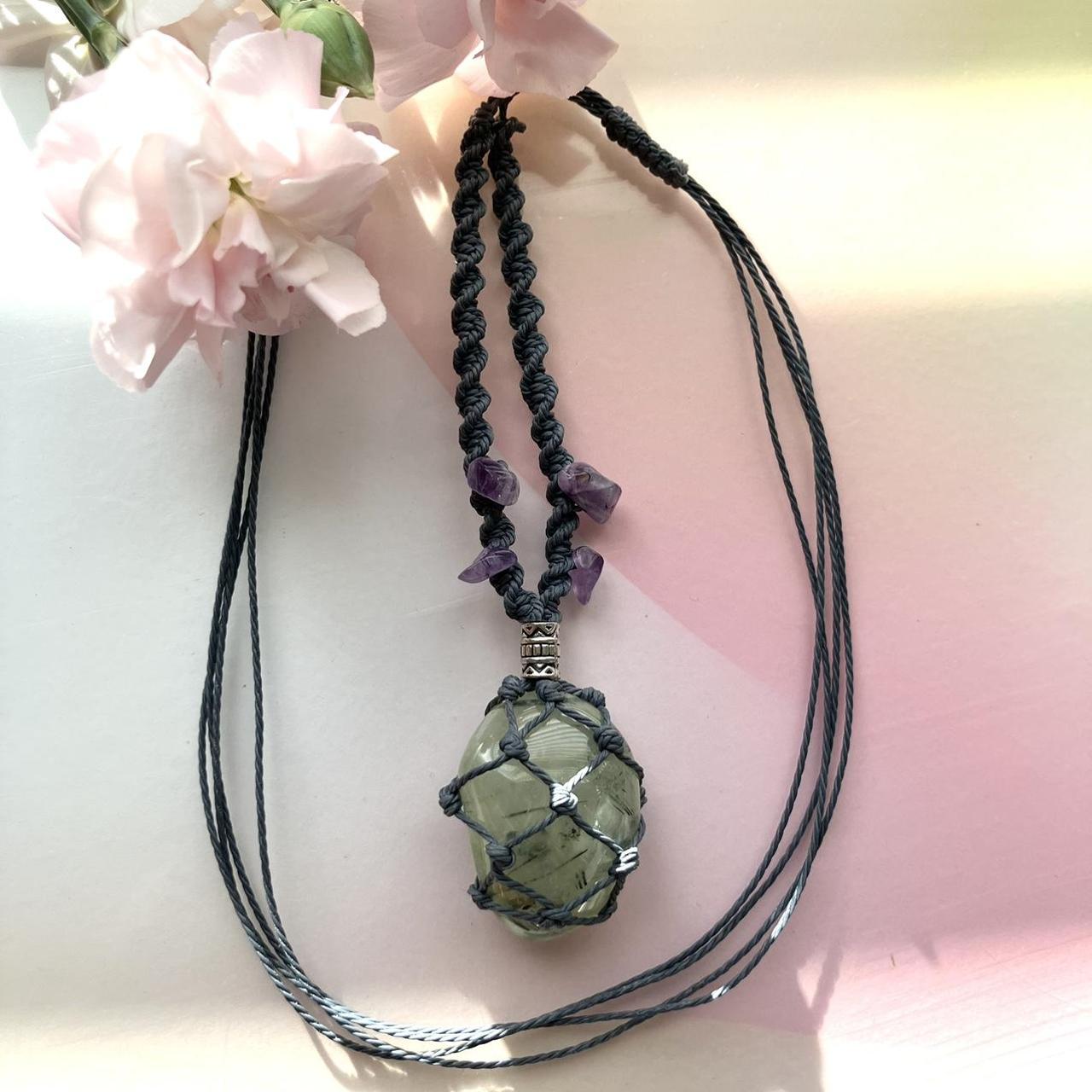 Handmade Prehnite Macrame Necklace With Amethyst Depop