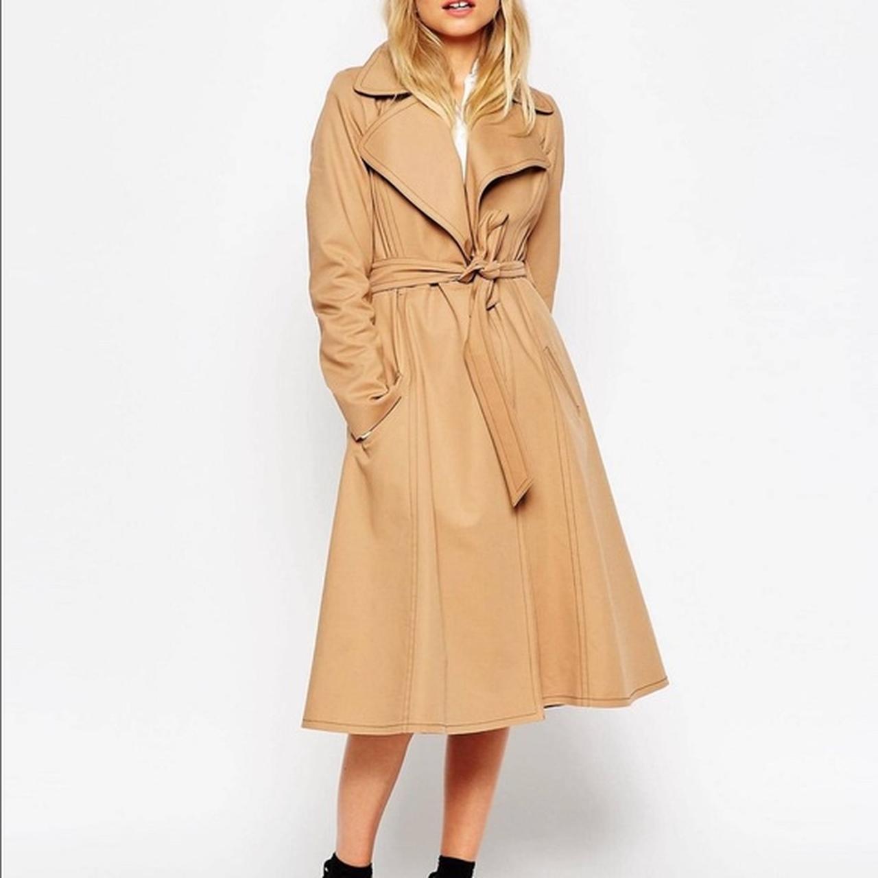 ASOS Camel Long A Line Trench Coat trenchcoat asos... Depop