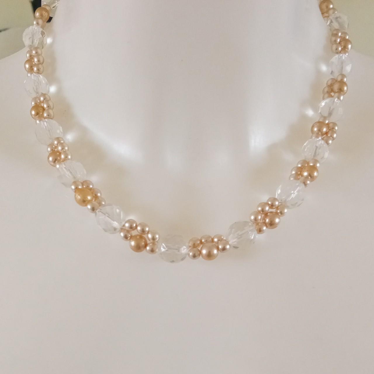 Vintage Faux pearl and Diamond cut glass bead... Depop